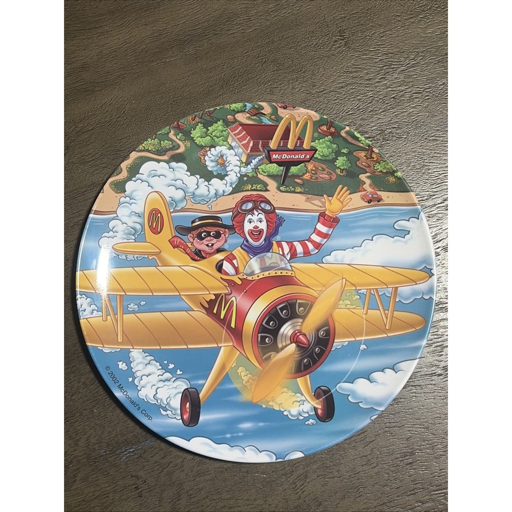 Vintage McDonalds Plate 2002 Air Plane Flying Hamburgler Water Beach.